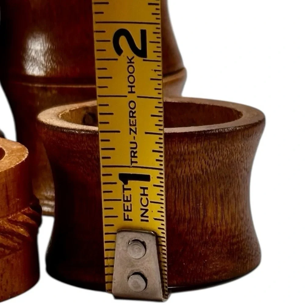 Vintage Napkin Rings Carved Wooden Dark Brown Wood Natural Boho Mixed Lot of 8